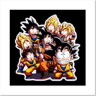 Goku group photo with his classic grin. Posters and Art